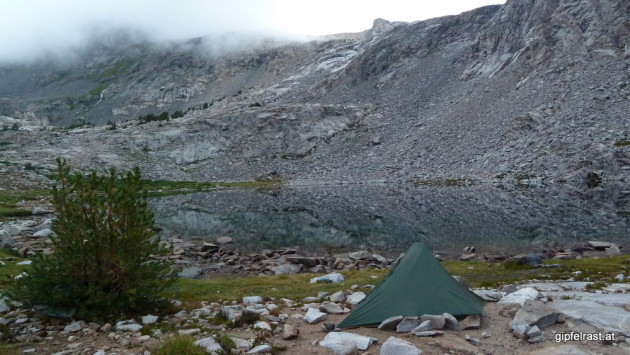 Campsite at Middle Lake in the morning