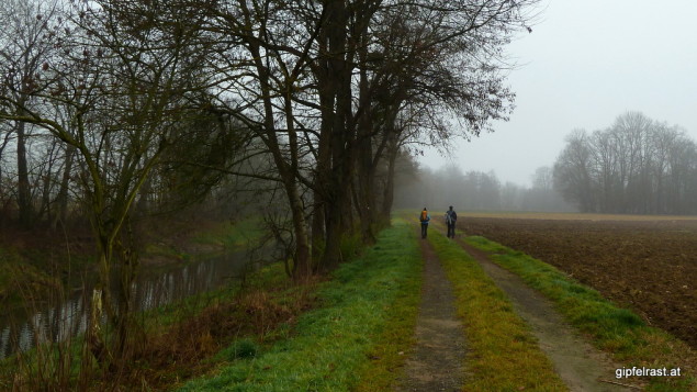 Bald ein gewohntes Bild: Wanderer am Ufer des Schwarzaubachs